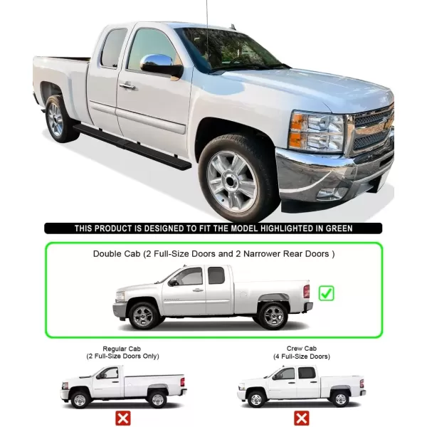 imageAPS Running Boards Bars Compatible with Chevy Silverado GMC Sierra 1500 2500 19992013 Double Cab ampamp 2500HD 3500 20012014 Exclude CK Classic 304 Stainless Steel Polished Silver 6 inchesStainless Steel Black