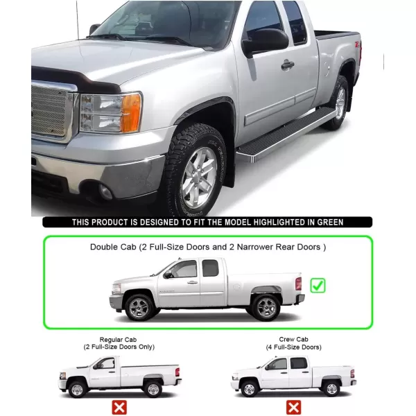 imageAPS Running Boards Bars Compatible with Chevy Silverado GMC Sierra 1500 2500 19992013 Double Cab ampamp 2500HD 3500 20012014 Exclude CK Classic 304 Stainless Steel Polished Silver 6 inchesAluminum Silver