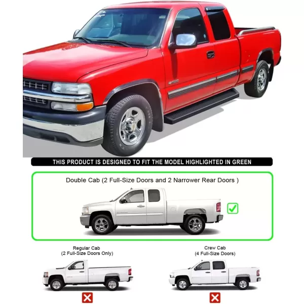 imageAPS Running Boards Bars Compatible with Chevy Silverado GMC Sierra 1500 2500 19992013 Double Cab ampamp 2500HD 3500 20012014 Exclude CK Classic 304 Stainless Steel Polished Silver 6 inchesAluminum Black