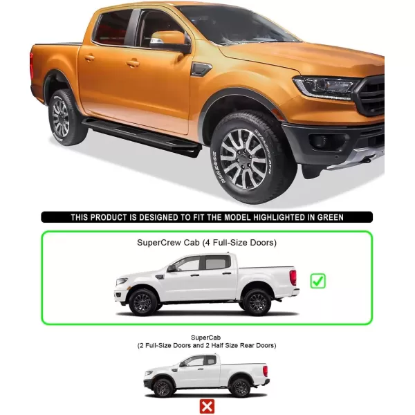 imageAPS 65in Side Armor Stainless Steel Running Boards Compatible with Ford Ranger 20192023 SuperCrew Cab 4Door Nerf Bars Side Steps Side Bars
