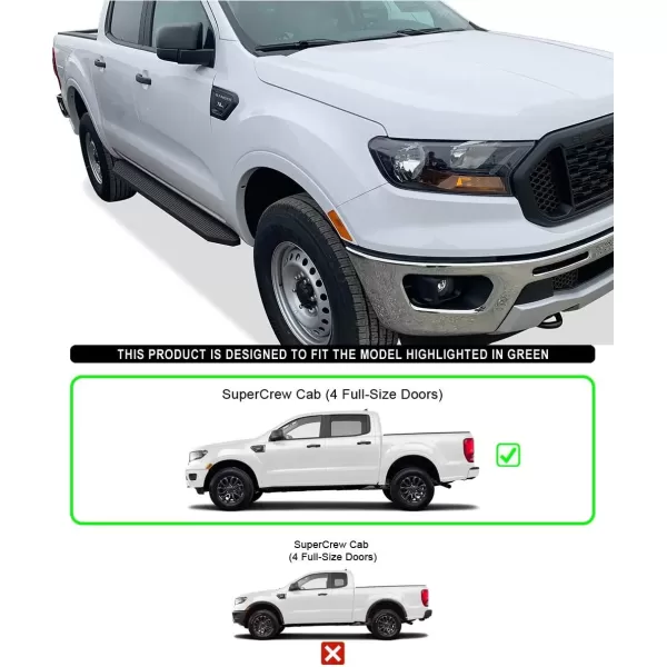 imageAPS Black Running Boards Style Compatible with Ford Ranger 20192023 SuperCrew Cab 4Door Nerf Bars Side Steps 6in WideAluminum Black