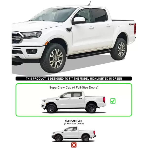 imageAPS Black Running Boards Style Compatible with Ford Ranger 20192023 SuperCrew Cab 4Door Nerf Bars Side Steps 6in WideAluminum Black