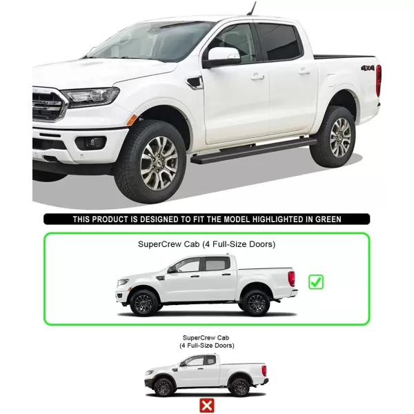 imageAPS Black Running Boards Style Compatible with Ford Ranger 20192023 SuperCrew Cab 4Door Nerf Bars Side Steps 6in WideAluminum Black