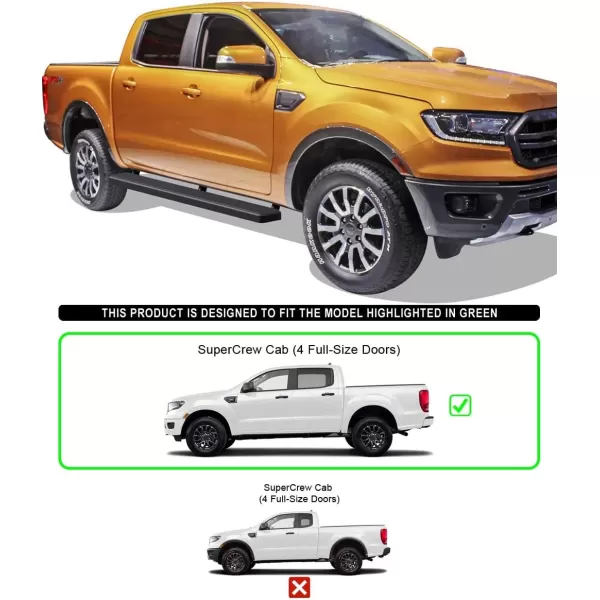 imageAPS Black Running Boards Style Compatible with Ford Ranger 20192023 SuperCrew Cab 4Door Nerf Bars Side Steps 6in WideAluminum Black