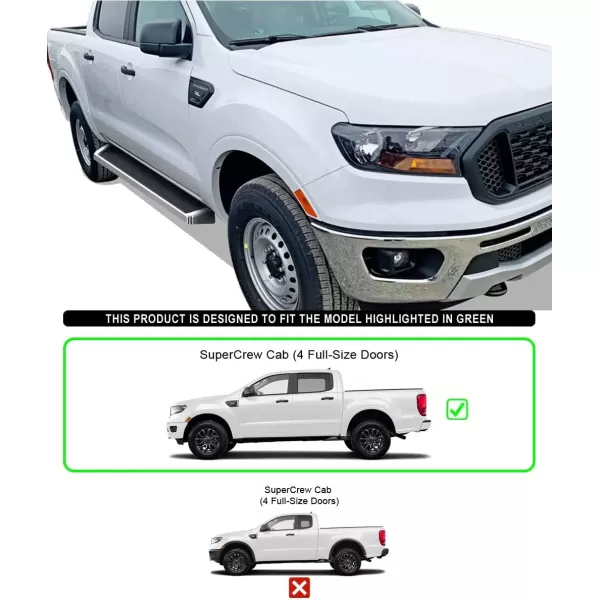imageAPS Black Running Boards Style Compatible with Ford Ranger 20192023 SuperCrew Cab 4Door Nerf Bars Side Steps 6in WideAluminum Silver