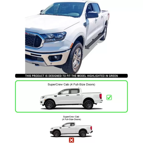 imageAPS Black Running Boards Style Compatible with Ford Ranger 20192023 SuperCrew Cab 4Door Nerf Bars Side Steps 6in WideSilver