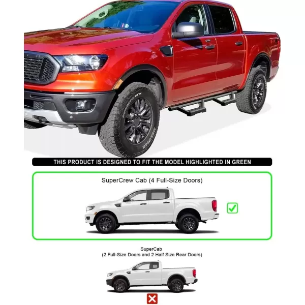 imageAPS Stainless Steel Pocket Steps Running Boards Side Bars Compatible with Ford Ranger 20192023 SuperCrew Cab 4DoorBlack