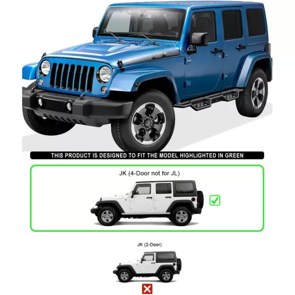 imageAPS Black 6 Inches Tubular Drop Down Style Nerf Bars Running Boards Compatible with Jeep Wrangler JK 20072018 4Door Factory sidesteps or Rock Rails Have to be RemovedBlack