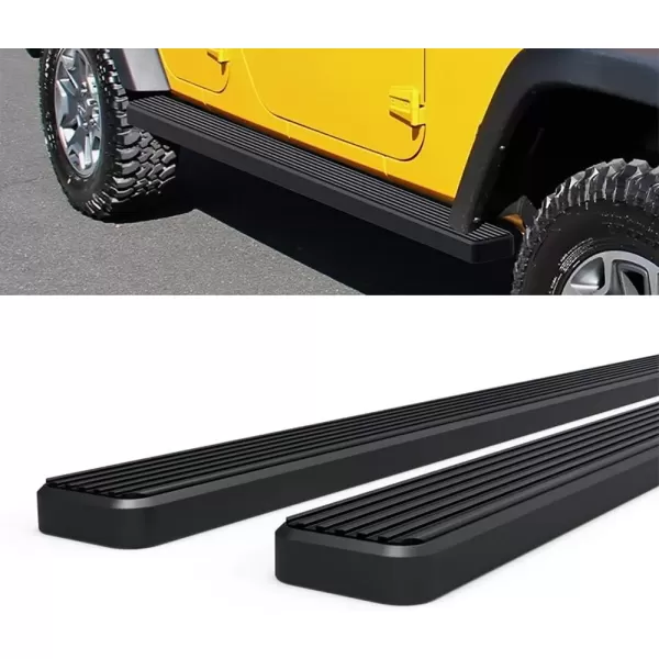 imageAPS Black Powder Coated 6 inches Running Boards Side Bars Side Steps Compatible with Jeep Wrangler JK 20072018 4Door Factory sidesteps or Rock Rails Have to be RemovedAluminum Black
