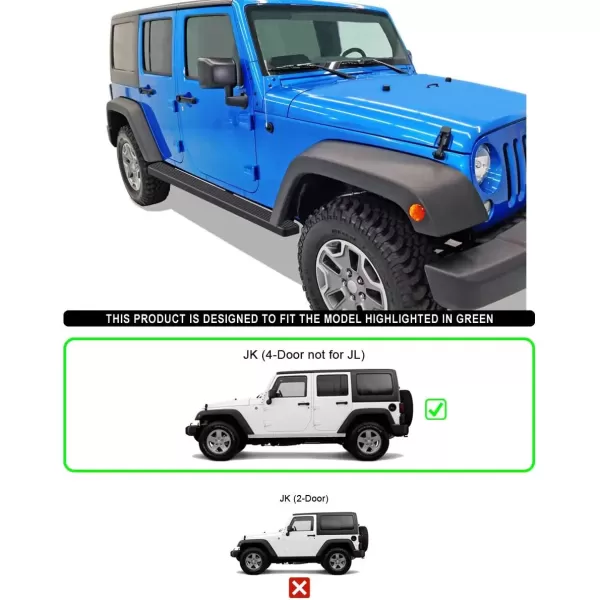 imageAPS Black Powder Coated 6 inches Running Boards Side Bars Side Steps Compatible with Jeep Wrangler JK 20072018 4Door Factory sidesteps or Rock Rails Have to be RemovedAluminum Black