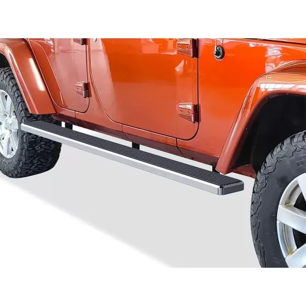 imageAPS Black Powder Coated 6 inches Running Boards Side Bars Side Steps Compatible with Jeep Wrangler JK 20072018 4Door Factory sidesteps or Rock Rails Have to be RemovedAluminum Silver