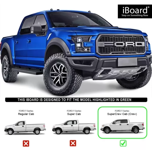 imageAPS IBFZ4824 Black 5quot Running Board Side Step iBoard Third Generation For Selected Ford F150 SuperCrew Cab Aluminum