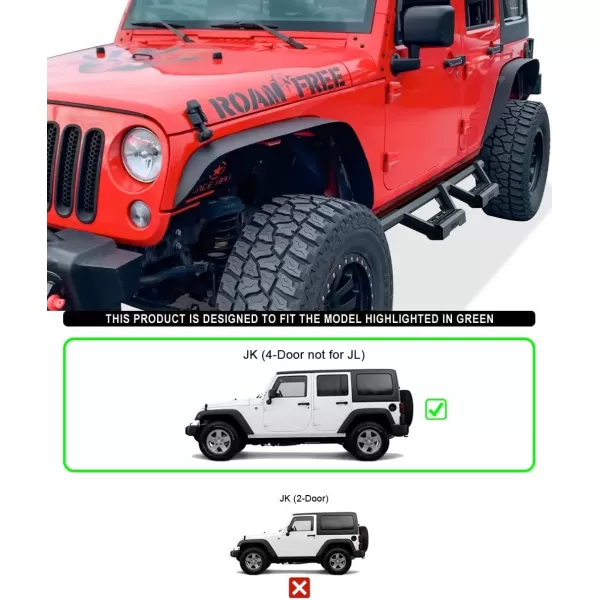 imageAPS Pocket Steps Running Boards Side Bars Compatible with Jeep Wrangler JK 20072018 4Door Factory sidesteps or Rock Rails Have to be RemovedBlack