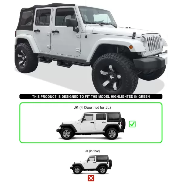 imageAPS Pocket Steps Running Boards Side Bars Compatible with Jeep Wrangler JK 20072018 4Door Factory sidesteps or Rock Rails Have to be RemovedBlack
