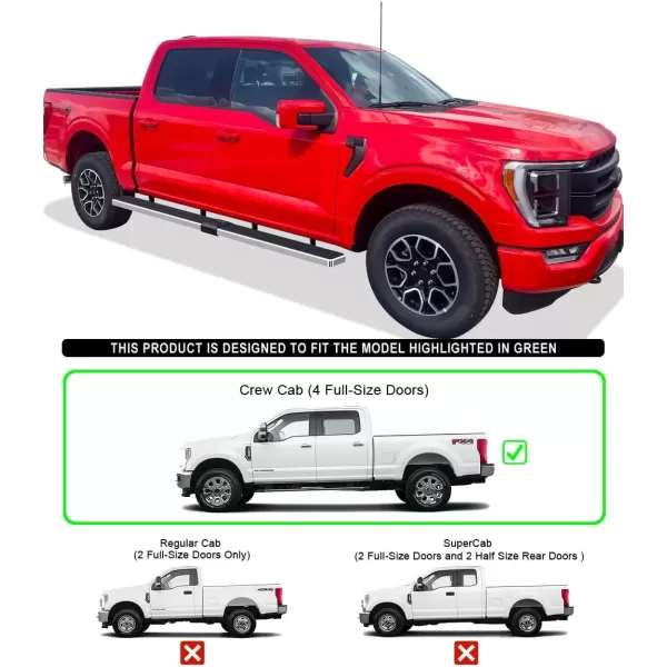 imageAPS Running Boards 5in Black Compatible with Ford F150 20152025 SuperCrew Cab ampamp F150 Lightning 20222025 ampamp F250 F350 Super Duty 20172025 Crew Cab Stainless Steel Nerf Bars Side StepsStainless Steel Polished
