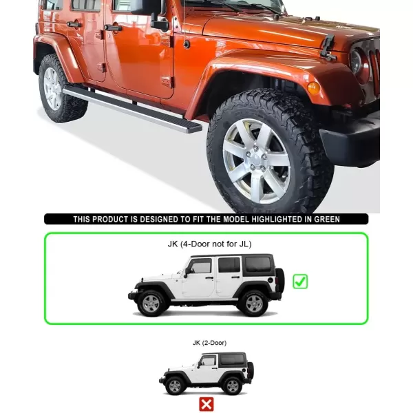 imageAPS Running Boards 6 inches Matte Black Compatible with Jeep Wrangler JK 20072018 4Door Factory sidesteps or Rock Rails Have to be Removed Side Steps Side BarsStainless Steel Polished
