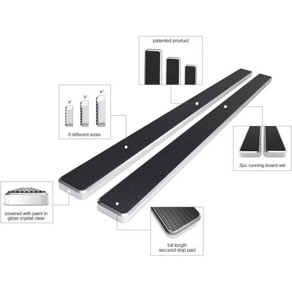 imageAPS Running Boards Nerf Bars Side Steps Step Bars Compatible with Chevy Colorado GMC Canyon 20152025 Crew Cab 6ft Bed Silver 6 inches Wheel to WheelAluminum Silver
