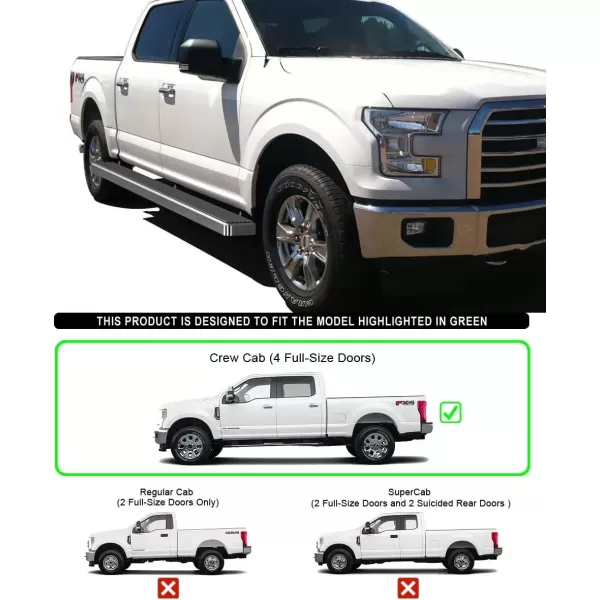imageAPS Running Boards Nerf Bars Side Steps Step Bars Compatible with Ford F150 20152025 SuperCrew Cab ampamp F150 Lightning 20222025 ampamp F250 F350 Super Duty 20172025 Crew Cab Stainless Steel Black 6inStainless Steel Polished
