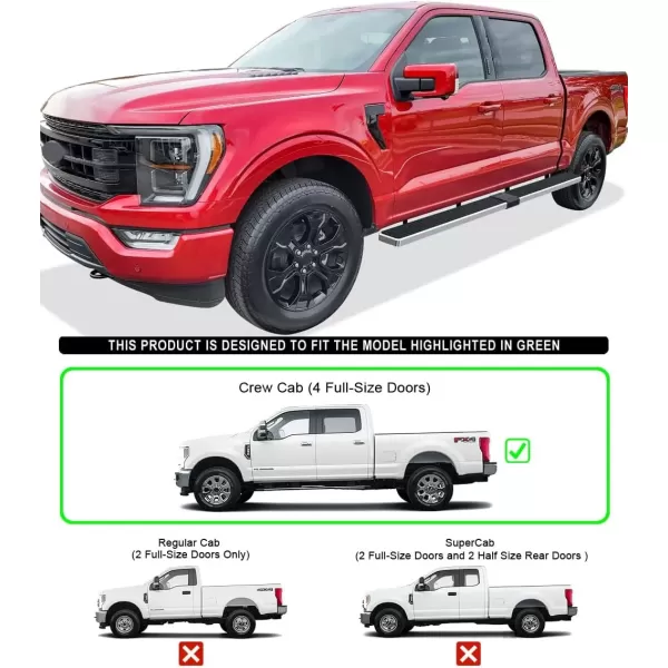imageAPS Running Boards Nerf Bars Side Steps Step Bars Compatible with Ford F150 20152025 SuperCrew Cab ampamp F150 Lightning 20222025 ampamp F250 F350 Super Duty 20172025 Crew Cab Stainless Steel Black 6inStainless Steel Polished