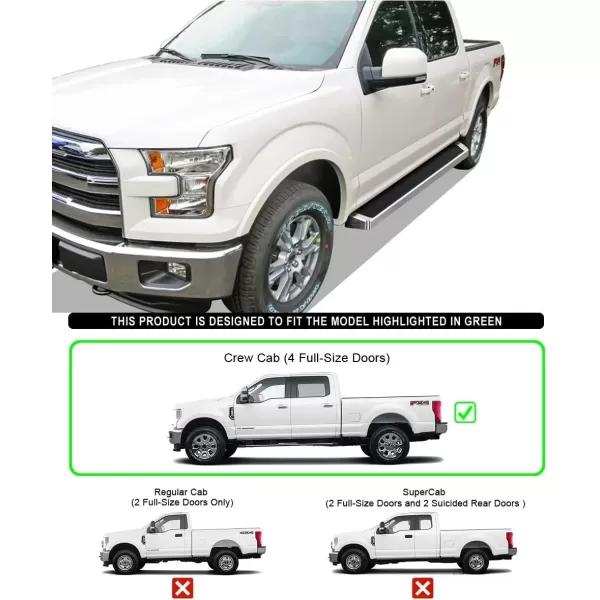 imageAPS Running Boards Nerf Bars Side Steps Step Bars Compatible with Ford F150 20152025 SuperCrew Cab ampamp F150 Lightning 20222025 ampamp F250 F350 Super Duty 20172025 Crew Cab Stainless Steel Black 6inAluminum Silver