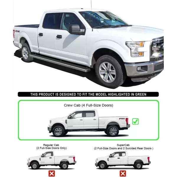 imageAPS Running Boards Nerf Bars Side Steps Step Bars Compatible with Ford F150 20152025 SuperCrew Cab ampamp F150 Lightning 20222025 ampamp F250 F350 Super Duty 20172025 Crew Cab Stainless Steel Black 6inStainless Steel Polished