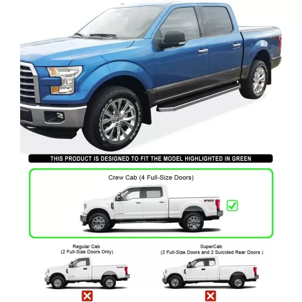 imageAPS Running Boards Side Steps Compatible with Ford F150 20152025 SuperCrew Cab ampamp F150 Lightning 20222025 ampamp F250 F350 Super Duty 20172025 Crew Cab Stainless Steel Black Powder Coated 5inPolished