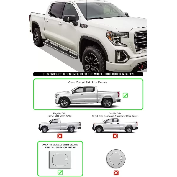 imageAPS Black Running Boards Compatible with Chevy Silverado GMC Sierra 1500 20192025 Crew Cab ampamp 2500 HD 3500 HD 20202025 Silverado 1500 LTD Sierra 1500 LD 2022Stainless Steel Polished