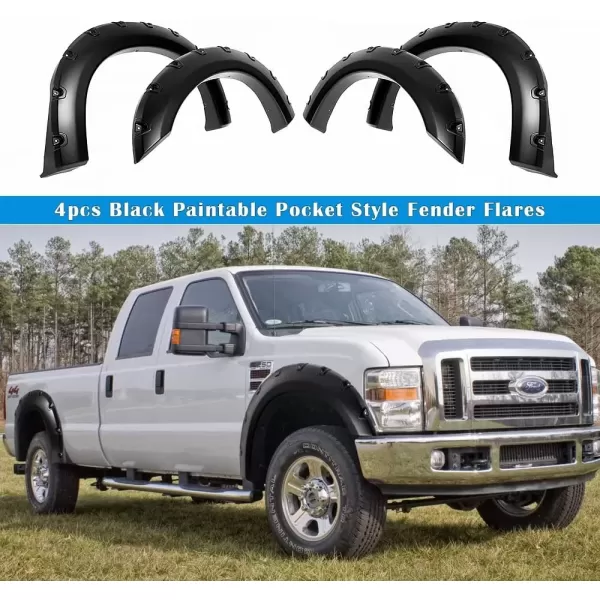 imageAPS Injection Moulding Pocket Rivet Style Impact Resistance Polypropylene Fender Flare Compatible with F250 F350 Super Duty 19992007 Standard Bed 65ft ampamp Long Bed 8ft