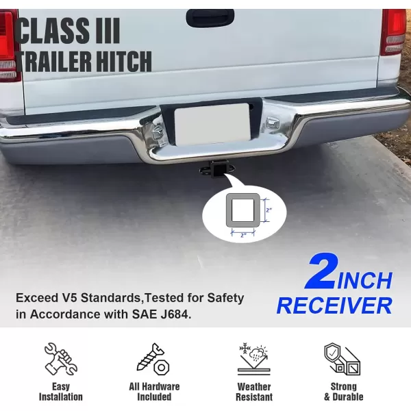 imageAPS Class 3 Tow Trailer Hitch Rear Receiver Towing Hitch Combo with Cover Kit Hitch Cover Included 2 Inches Receiver Tube Compatible with 19872004 Dodge Dakota
