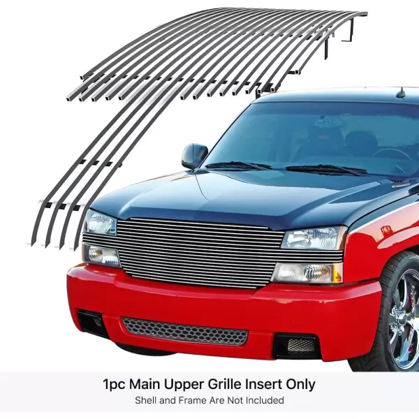 imageAPS Compatible with Chevy Silverado 1500 20032005 ampamp 0304 2500 3500 ampamp 0206 Avalanche Without Body Cladding Main Upper Stainless Steel SS Chrome Horizontal Billet Front Grill Grille Insert C85026AChrome
