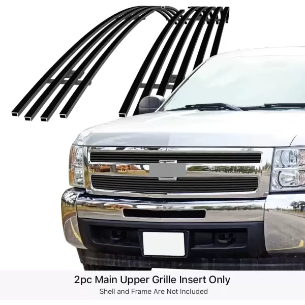 imageAPS Compatible with Chevy Silverado 1500 20072013 Main Upper Stainless Steel Black 8x6 Horizontal Billet Front Grill Grille Insert C65766JBlack