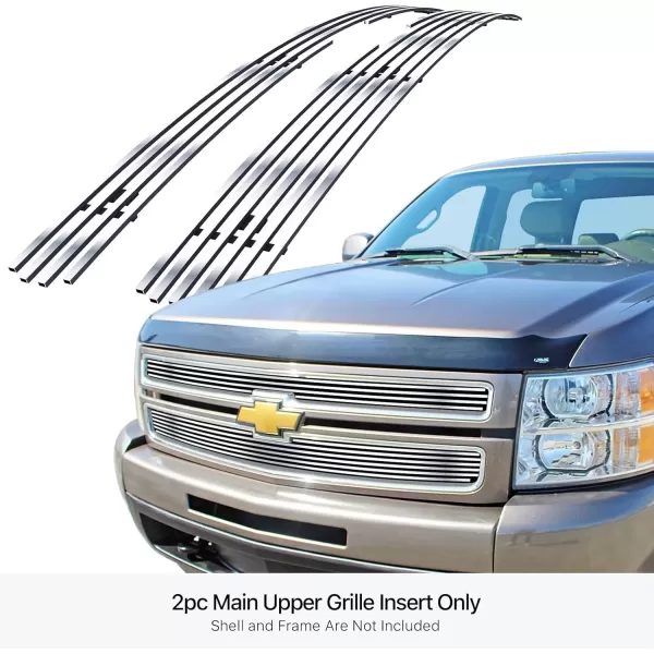 imageAPS Compatible with Chevy Silverado 1500 20072013 Main Upper Stainless Steel Black 8x6 Horizontal Billet Front Grill Grille Insert C65766JChrome