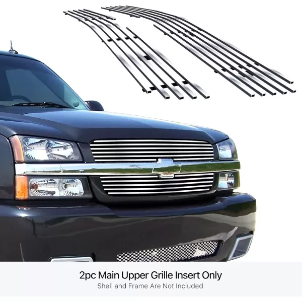 imageAPS Compatible with Chevy Silverado 1500 SS HD 20032005 ampamp 0304 2500 3500 ampamp 0206 Avalanche Without Body Cladding Main Upper Stainless Steel Chrome 8x6 Billet Front Grill Grille Insert C65717C
