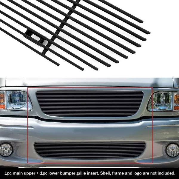 imageAPS Compatible with Ford F150 19992003 Lightning Aluminum Black Horizontal Billet Grille Grill Insert Combo F87932H