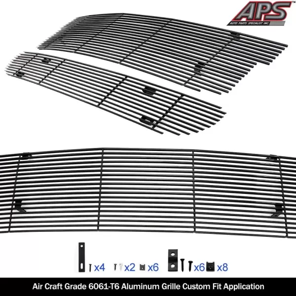 imageAPS Compatible with Ford F150 19992003 Lightning Aluminum Black Horizontal Billet Grille Grill Insert Combo F87932H