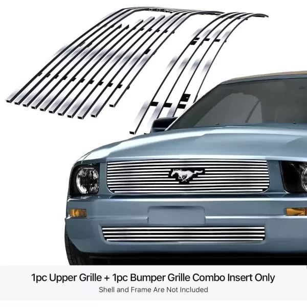 imageAPS Compatible with Ford Mustang 20052009 V6 Main Upper Lower Bumper Stainless Steel SS Black Billet Front Grill Grille Insert Combo F67810HSilver