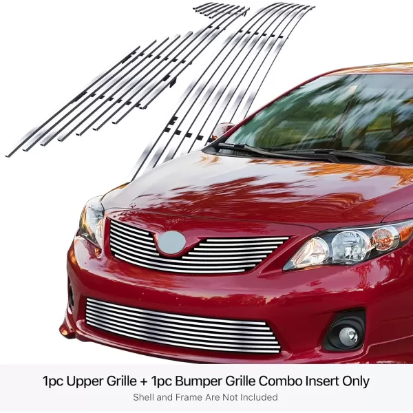 imageAPS Compatible with Toyota Corolla 20112013 Main Upper Lower Bumper Stainless Steel Black 8x6 Horizontal Billet Front Grill Grille Insert Combo T81111JChrome Polished