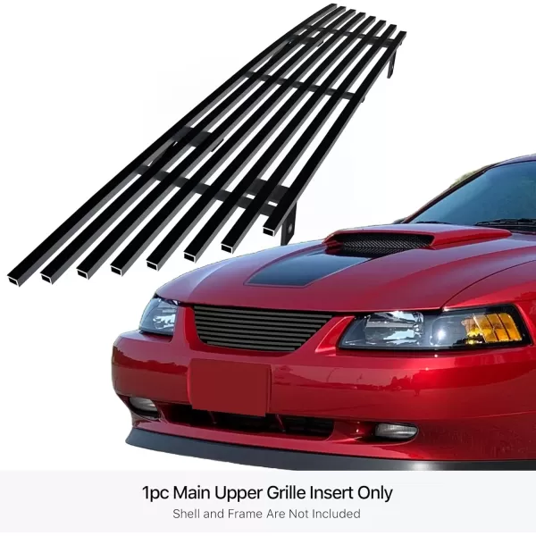 imageAPS Premium Stainless Steel Black 8x6 Horizontal Billet Grille Grill Insert Compatible with Ford Mustang 1999 2000 2001 2002 2003 2004 Main Upper N19J90068F
