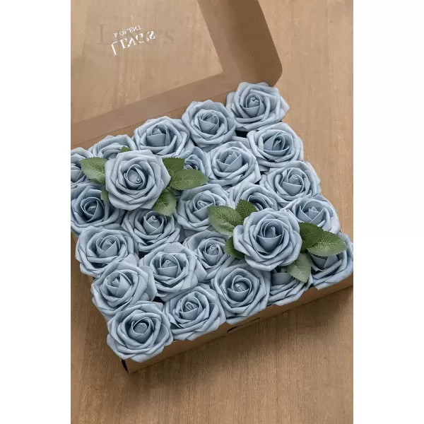 imageLings Moment Artificial Flowers 25Pcs Rosy Blush Roses Decor wStems3quot Real Touch DIY Foam Floral for Wedding BouquetCenterpieces Outdoors Party Backdrop RoomTable and GardenPot DecorationsBlu Dusty Blue