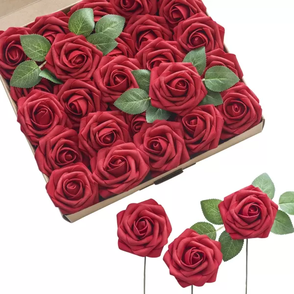 imageLings Moment Artificial Flowers 25Pcs Rosy Blush Roses Decor wStems3quot Real Touch DIY Foam Floral for Wedding BouquetCenterpieces Outdoors Party Backdrop RoomTable and GardenPot DecorationsRd Red