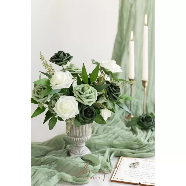 imageLings Moment Artificial Flowers 25Pcs Rosy Blush Roses Decor wStems3quot Real Touch DIY Foam Floral for Wedding BouquetCenterpieces Outdoors Party Backdrop RoomTable and GardenPot DecorationsGn Emerald  Sage Green