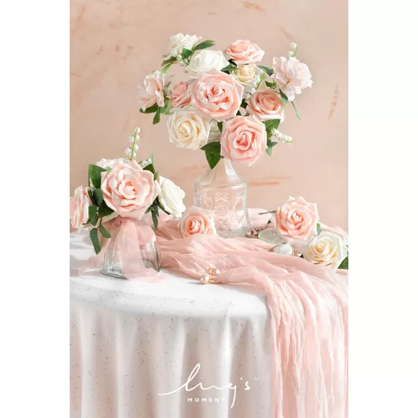 imageLings Moment Artificial Flowers 25Pcs Rosy Blush Roses Decor wStems3quot Real Touch DIY Foam Floral for Wedding BouquetCenterpieces Outdoors Party Backdrop RoomTable and GardenPot DecorationsWht Glowing Cream