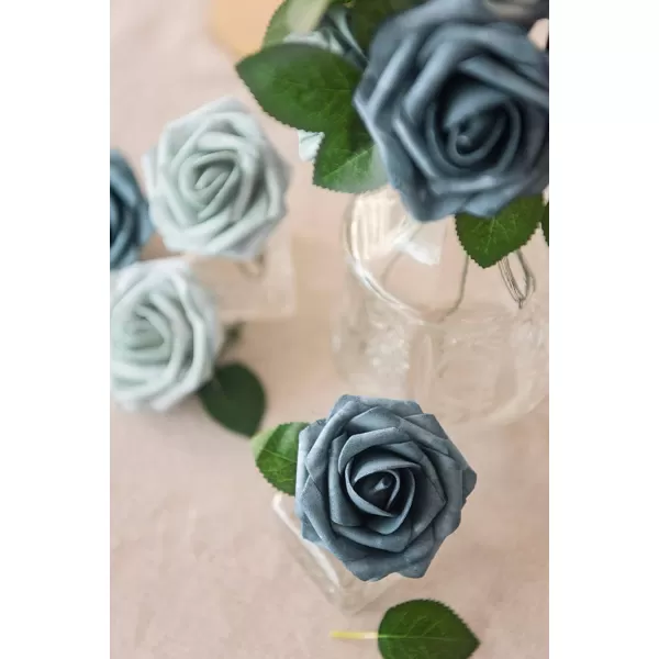 imageLings Moment Artificial Flowers 25Pcs Rosy Blush Roses Decor wStems3quot Real Touch DIY Foam Floral for Wedding BouquetCenterpieces Outdoors Party Backdrop RoomTable and GardenPot DecorationsBlu Dutch Blue  Dusty Blue