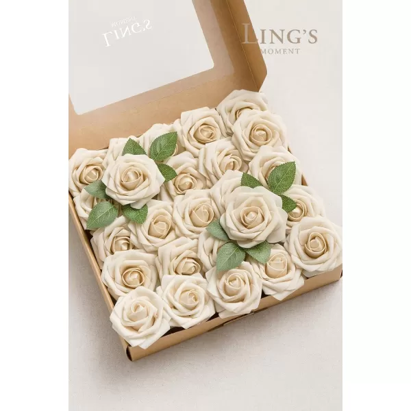 imageLings Moment Artificial Flowers 25Pcs Rosy Blush Roses Decor wStems3quot Real Touch DIY Foam Floral for Wedding BouquetCenterpieces Outdoors Party Backdrop RoomTable and GardenPot DecorationsWht Tawny Beige