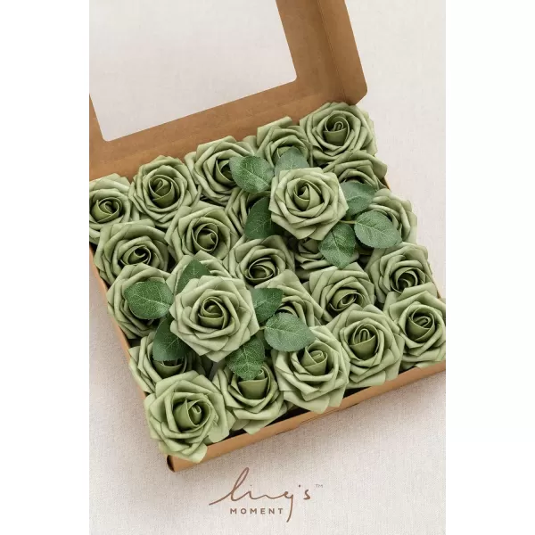 imageLings Moment Artificial Flowers 25Pcs Rosy Blush Roses Decor wStems3quot Real Touch DIY Foam Floral for Wedding BouquetCenterpieces Outdoors Party Backdrop RoomTable and GardenPot DecorationsGn Elf Green