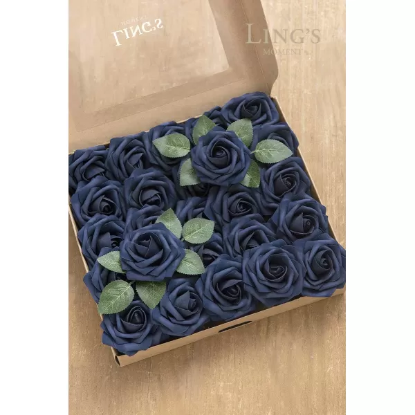 imageLings Moment Artificial Flowers 25Pcs Rosy Blush Roses Decor wStems3quot Real Touch DIY Foam Floral for Wedding BouquetCenterpieces Outdoors Party Backdrop RoomTable and GardenPot DecorationsBlu Navy Blue