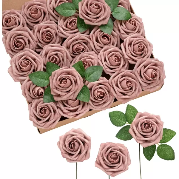 imageLings Moment Artificial Flowers 25Pcs Rosy Blush Roses Decor wStems3quot Real Touch DIY Foam Floral for Wedding BouquetCenterpieces Outdoors Party Backdrop RoomTable and GardenPot DecorationsPk Dusty Rose