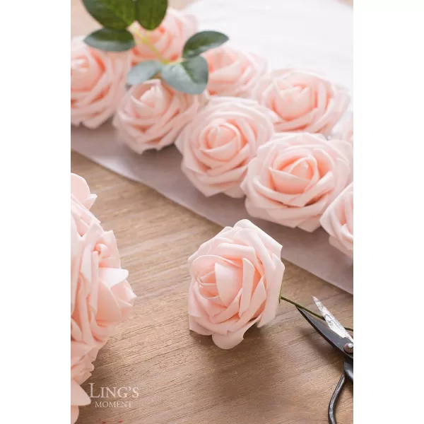 imageLings Moment Artificial Flowers 25Pcs Rosy Blush Roses Decor wStems3quot Real Touch DIY Foam Floral for Wedding BouquetCenterpieces Outdoors Party Backdrop RoomTable and GardenPot DecorationsPk Blush