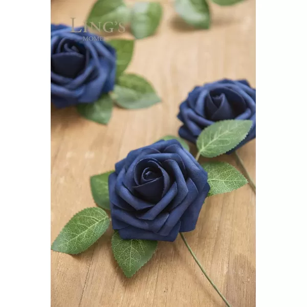 imageLings Moment Artificial Flowers 25Pcs Rosy Blush Roses Decor wStems3quot Real Touch DIY Foam Floral for Wedding BouquetCenterpieces Outdoors Party Backdrop RoomTable and GardenPot DecorationsBlu Navy Blue