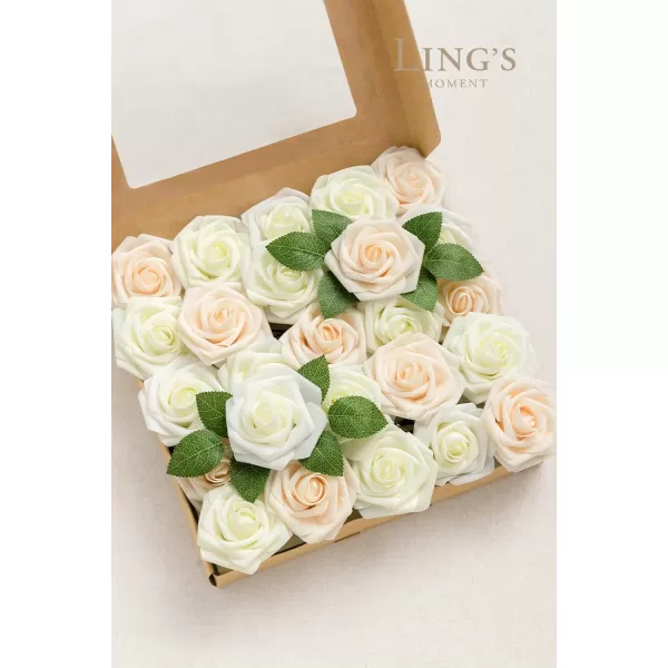 imageLings Moment Artificial Flowers 25Pcs Rosy Blush Roses Decor wStems3quot Real Touch DIY Foam Floral for Wedding BouquetCenterpieces Outdoors Party Backdrop RoomTable and GardenPot DecorationsWht Ivory Cream Heirloom